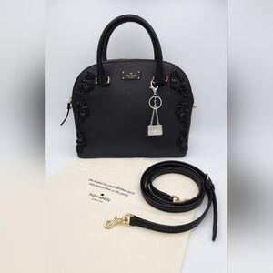 Kate Spade Black Jeweled Dome Satchel Crossbody Bag w/ Dust Bag & Charm HTF!!